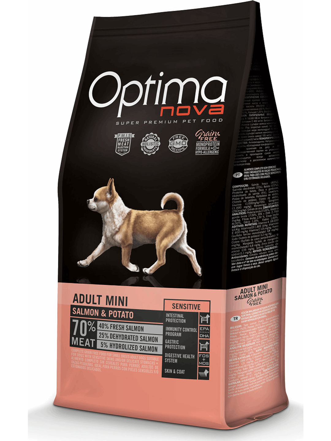 OptimaNov Adult mini salmon &potato 2kg+ΔΩΡΟ ΚΟΝΣΕΡΒΑ 400γρ