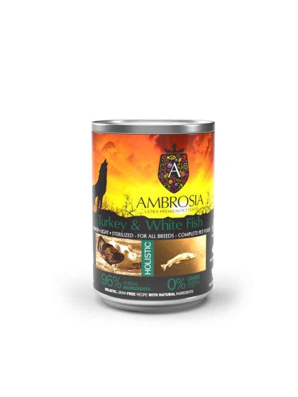 AMBROSIA GRAIN FREE SENIOR & LIGHT TURKEY & WHITE FISH 400gr