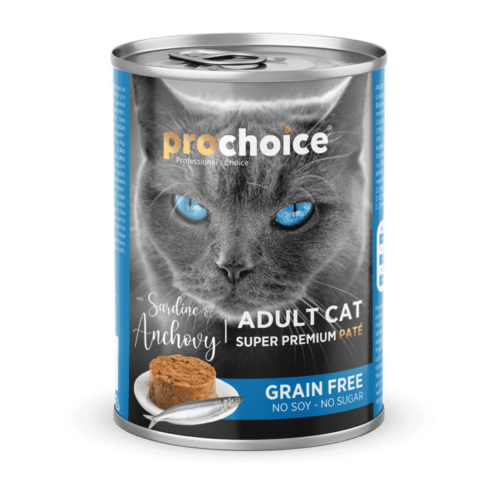 PROCHOICE ΚΟΝΣΕΡΒΑ ΓΑΤΑΣ PATE GRAIN-FREE ADULT SARDINE-ANCHOVY 400gr