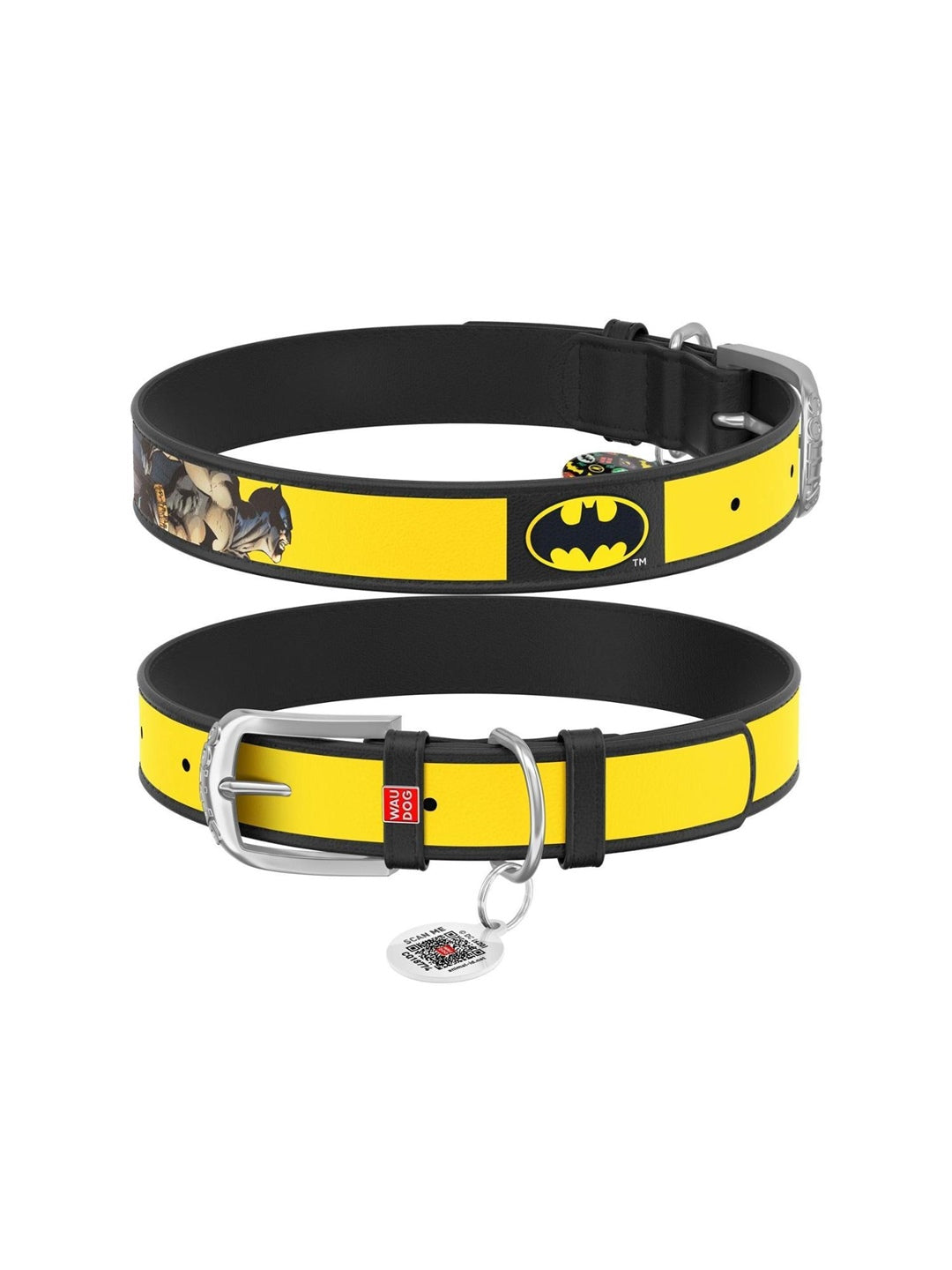 WAUDOG Δερμάτινο περιλαίμιο σκύλου με Smart ID Batman2 12 mm x 18-24 cm κίτρινο