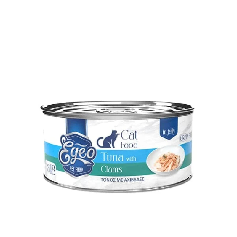Υγρή Τροφή Γάτας Egeo Cat Adult Τόνος με Αχιβάδες σε Ζελέ 85gr