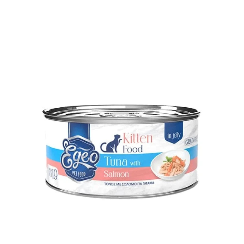 Υγρή Τροφή Γάτας Egeo Cat Kitten Τόνος με Σολομό σε Ζελέ 85gr