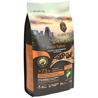 Ambrosia Mediterranean Grain Free Dog Senior Light & Sterilized Fresh Turkey 1,5kg