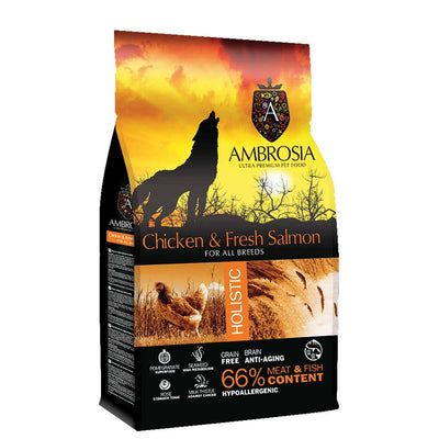 AMBROSIA GRAIN-FREE DOG ADULT CHICKEN & FRESH SALMON 2KG+ΔΩΡΟ  ΚΟΝΣΕΡΒΑ 400γρ