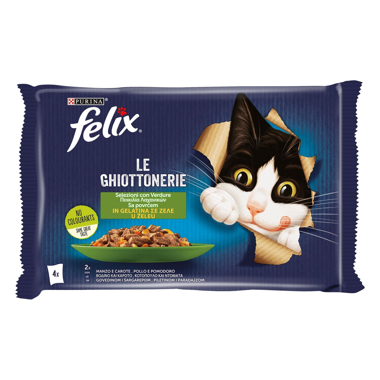 Υγρή Τροφή για Ενήλικες Γάτες Felix As Good As It Looks Πολυσυσκευασία (4 Τεμ. x 85gr) με Βοδινό με Kαρότα & Κοτόπουλο με Ντομάτα σε Ζελέ