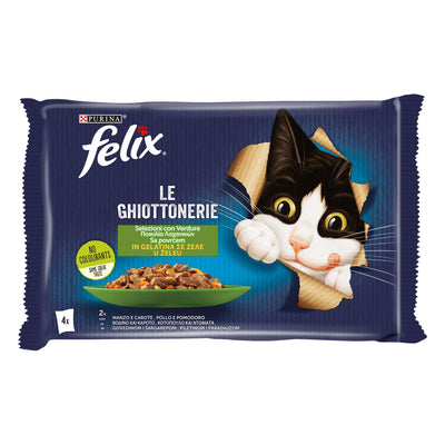 Υγρή Τροφή για Ενήλικες Γάτες Felix As Good As It Looks Πολυσυσκευασία (4 Τεμ. x 85gr) με Βοδινό με Kαρότα & Κοτόπουλο με Ντομάτα σε Ζελέ
