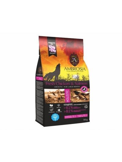 AMBROSIA GRAIN FREE PUPPY LARGE CHICKEN & SALMON 2KG για Κουτάβια Μεγαλόσωμων Φυλών+ΔΩΡΟ ΚΟΝΣΕΡΒΑ PUPPY PIPER 400GR