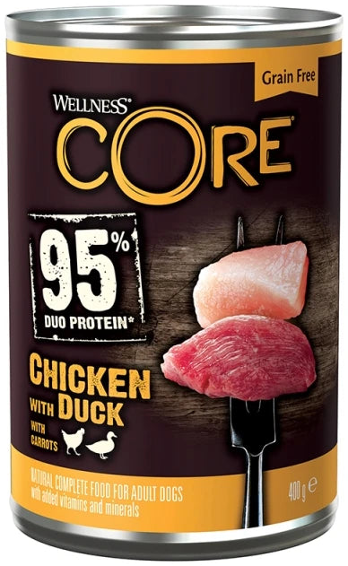 Κονσέρβα σκύλου Wellness Core Duo Protein Κοτόπουλο & Πάπια με Καρότα 400gr