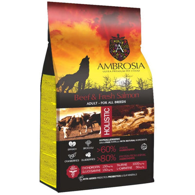 AMBROSIA GRAIN FREE DOG ADULT ALL BREEDS BEEF & FRESH SALMON 2KG+ΔΩΡΟ ΚΟΝΣΕΡΒΑ 400γρ