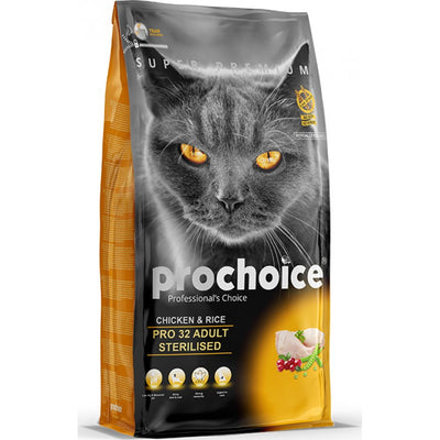 Prochoice Pro 32 Sterilised Ξηρά Τροφή για Ενήλικες Στειρωμένες Γάτες με Κοτόπουλο 15kg+ΔΩΡΟ ΚΟΝΣΕΡΒΑ 4season sterilised 400gr