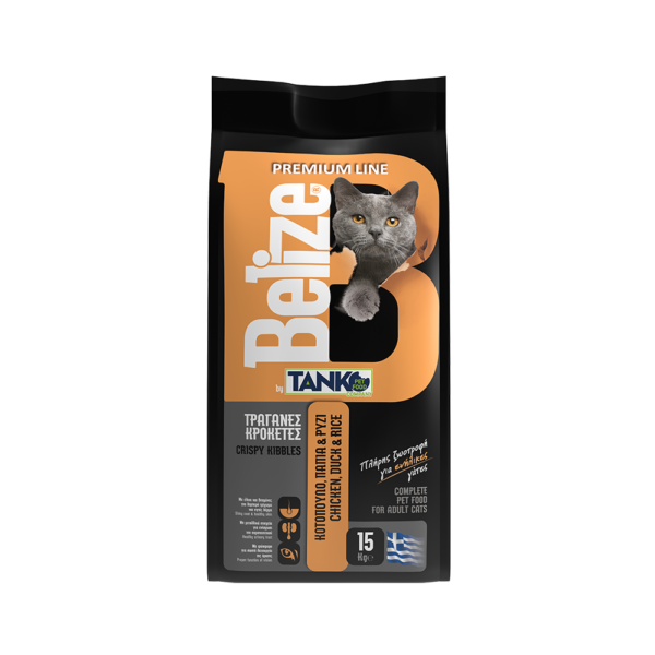 Tanko Belize Premium Line Ξηρά Τροφή για Ενήλικες Γάτες με Κοτόπουλο / Πάπια / Ρύζι 15kg+ΔΩΡΟ 3 ΦΑΚΕΛΑΚΙΑ ΥΓΡΗ ΤΡΟΦΗ 100γρ