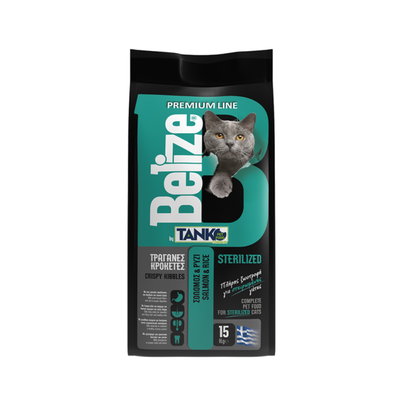 Tanko Belize Premium Line Ξηρά Τροφή για Ενήλικες Στειρωμένες Γάτες με Ρύζι / Σολομό 15kg +ΔΩΡΟ ΥΓΡΗ ΤΡΟΦΗ STERILISED 400gr