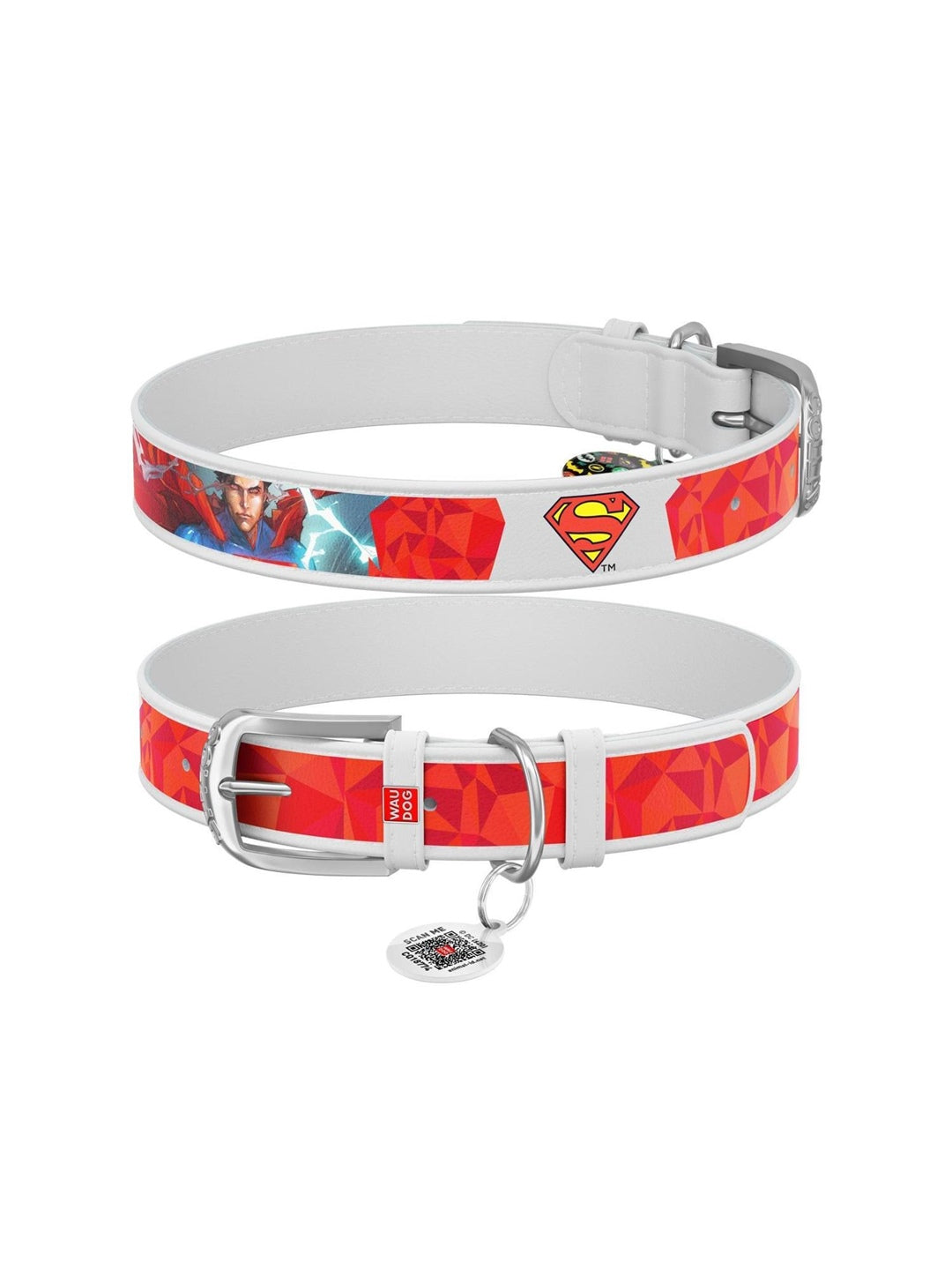 WAUDOG Δερμάτινο περιλαίμιο σκύλου με Smart ID Superman1 12 mm x 18-24 cm άσπρο